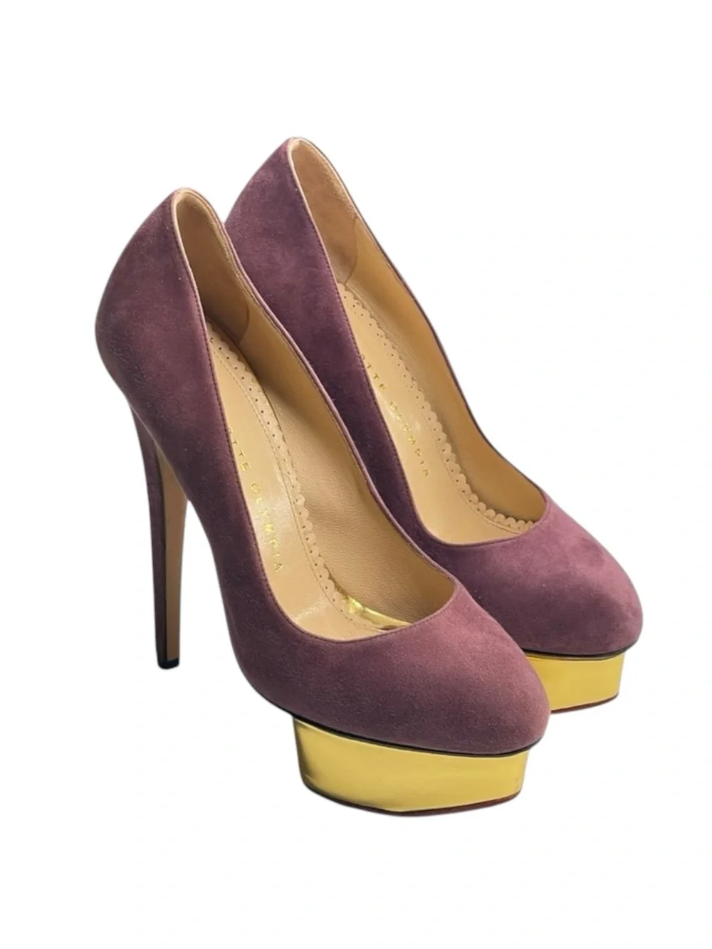 Charlotte Olympia 𒀭 Dolly Puttin On The Glitz Stiletto Platform Heels 𒀭Purple